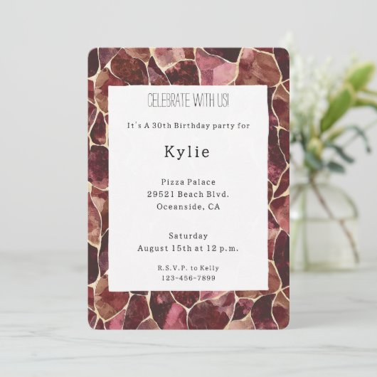 Invitation Chic rouge bourguignon Abstrait Anniversaire (Debout devant)