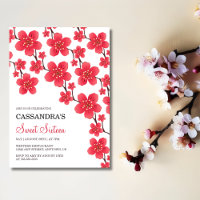 Chic rouge cerisier fleurs florales Anniversaire b