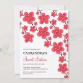 Invitation Chic rouge cerisier fleurs florales Anniversaire b (Devant)
