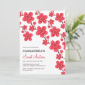 Invitation Chic rouge cerisier fleurs florales Anniversaire b (Debout devant)