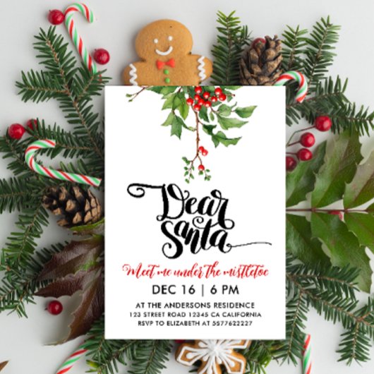 Invitation Chic Rouge Et Blanc Cher Père Noël Mistletoe Aquar