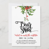Invitation Chic Rouge Et Blanc Cher Père Noël Mistletoe Aquar (Devant)