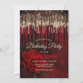 Invitation Chic rouge fleurs or gouttes parties scintillant m (Devant)