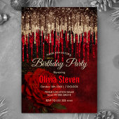 Invitation Chic rouge fleurs or gouttes parties scintillant m