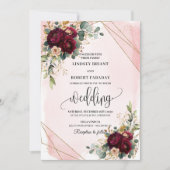 Invitation Chic rouge foncé or flush Fleurs Mariage rustique (Devant)