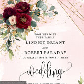 Invitation Chic rouge foncé or flush Fleurs Mariage rustique