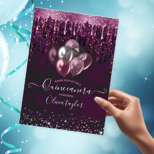 Invitation Chic rouge gouttes parties scintillant ballons Qui