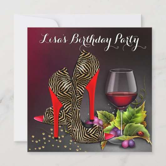 Invitation Chic Rouge Haut talons Rouge Vin Anniversaire (Devant)