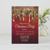 Invitation Chic rouge noir et or parties scintillant gouttes (Debout devant)