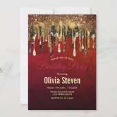 Invitation Chic rouge noir et or parties scintillant gouttes  (Devant)