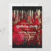 Invitation Chic rouge noir gouttes parties scintillant monogr (Devant)