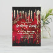 Invitation Chic rouge noir gouttes parties scintillant monogr (Debout devant)