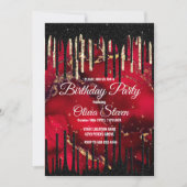 Invitation Chic rouge noir gouttes parties scintillant monogr (Devant)