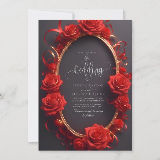 Invitation Chic rouge turc Rose or Frame Mariage (Devant)