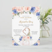 Invitation Chic Royal Blue Blush Floral Citrouille Baby showe (Debout devant)