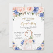 Invitation Chic Royal Blue Blush Floral Citrouille Baby showe (Devant)