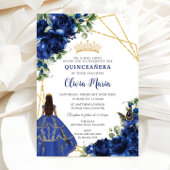 Invitation Chic Royal Blue Flowers Brown Princesse Quinceañer
