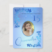 Invitation Chic Royal Blue Parties scintillant Floral Photo Q (Devant)