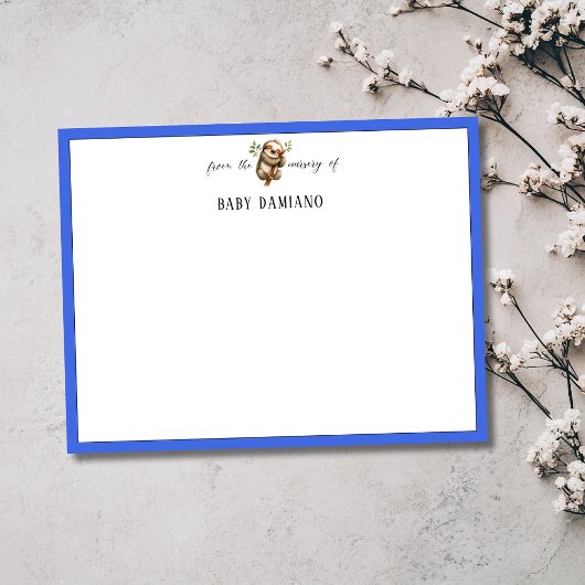 Invitation Chic Royal Blue Sloth Nursery Note Card
