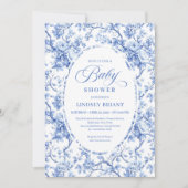 Invitation Chic Royal Blue Toile de Jouy Baby Shower Invite (Devant)