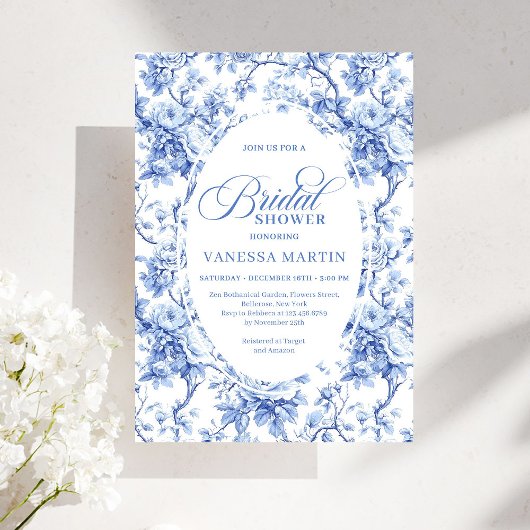 Invitation Chic Royal Blue Toile de Jouy Bridal Shower Invite
