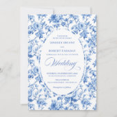Invitation Chic Royal Blue Toile de Jouy Romantic Wedding  (Devant)