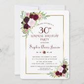 Invitation Chic Royal Bourgogne Marsala Floral 30e anniversai (Devant)