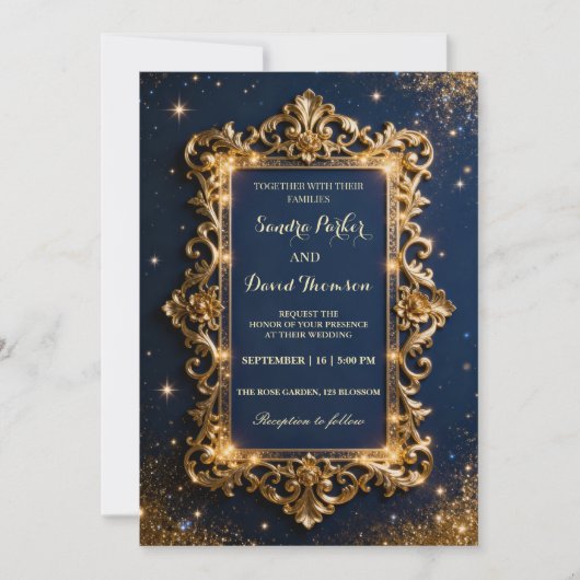 Invitation Chic Royal Gold & Navy Blue Luxury Modern Wedding  (Devant)