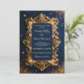 Invitation Chic Royal Gold & Navy Blue Luxury Modern Wedding  (Debout devant)