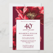 Invitation Chic Ruby Red Floral 40e anniversaire Photo (Devant)