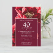 Invitation Chic Ruby Rouge Élégant Floral 40e Anniversaire (Debout devant)