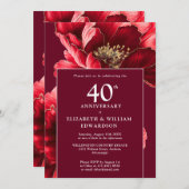 Invitation Chic Ruby Rouge Élégant Floral 40e Anniversaire (Devant / Derrière)