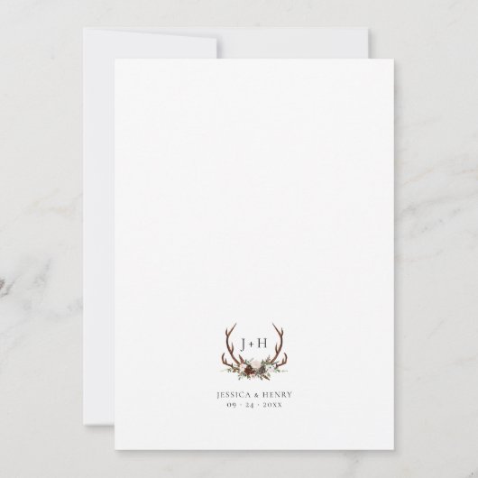 Invitation Chic Rustic Antlers Boho Mariage (Dos)