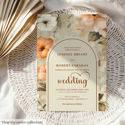 Invitation Chic Rustic Boho Copper Beige Olive Floral Wedding