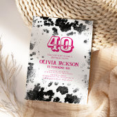 Invitation Chic Rustic Cow Imprimer Hot rose 40e fête d'anniv