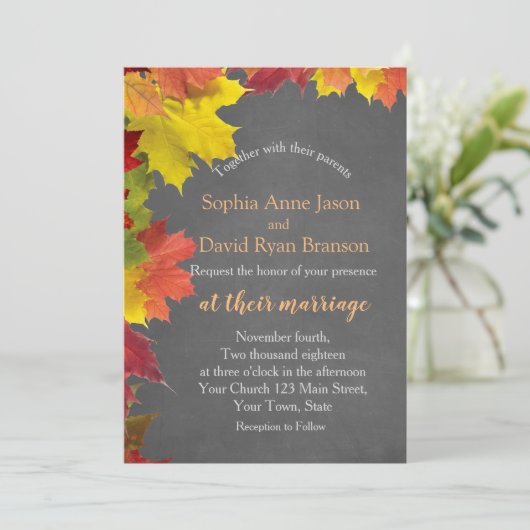 Invitation Chic Rustic Fall quitte Chalkboard Mariage (Debout devant)