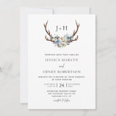 Invitation Chic Rustic Floral Stag Antlers Mariage (Devant)