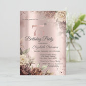 Invitation Chic Rustic Flowers Rose Gold 75e anniversaire (Debout devant)