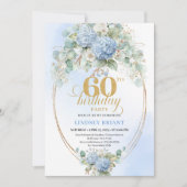 Invitation Chic Rustic Pastel Blue Hydrangeas 60th Birthday (Devant)