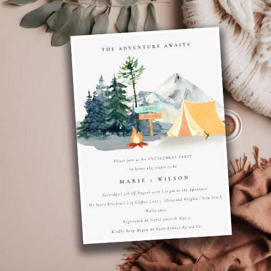 Invitation Chic Rustic Pine Woods Camping Fiançailles de mont