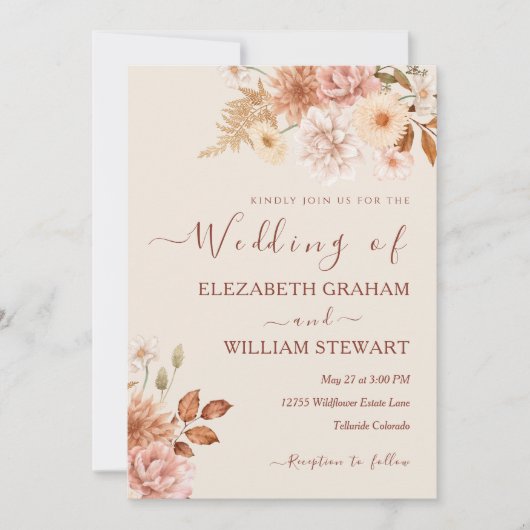 Invitation Chic Rustic Terracotta Boho Fall Foliage Mariage (Devant)