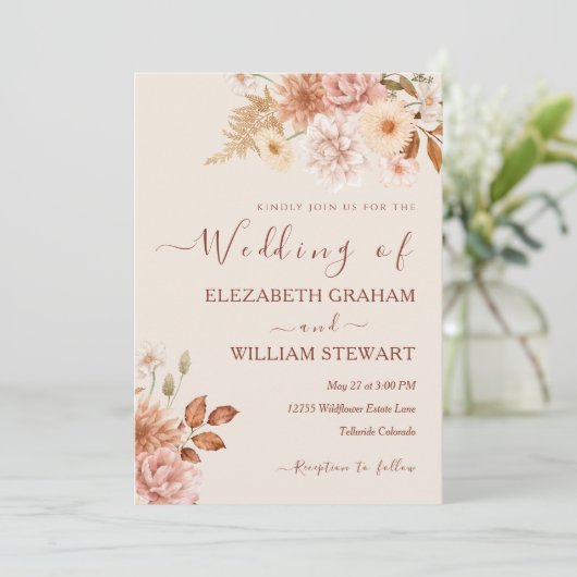 Invitation Chic Rustic Terracotta Boho Fall Foliage Mariage (Debout devant)