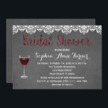 Invitation Chic Rustic Vin Dégustation Fête des mariées Invit<br><div class="desc">Dégustation de vin rustique unique pour un événement de Fête des mariées rustique, avec un verre de vin rouge, dentelle vintage, de belles fontes sur un arrière - plan de tableau noir. Le texte, la police et la couleur des polices peuvent tous être customisés. Utilisez l'outil Customiser pour ajouter vos...</div>