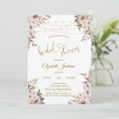 Invitation Chic Rustical Flowers String Lights Bridal Shower (Debout devant)