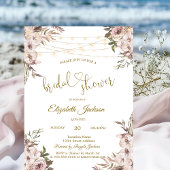 Invitation Chic Rustical Flowers String Lights Bridal Shower