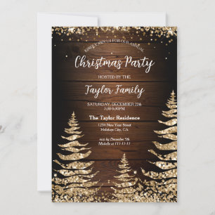 Invitation Chic RusticWood Parties scintillant Christmas Tree