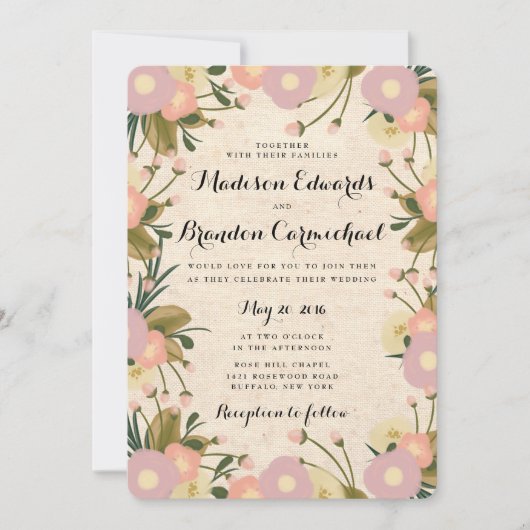 Invitation Chic Rustique Aquarelle Mariage de toile Floral (Devant)