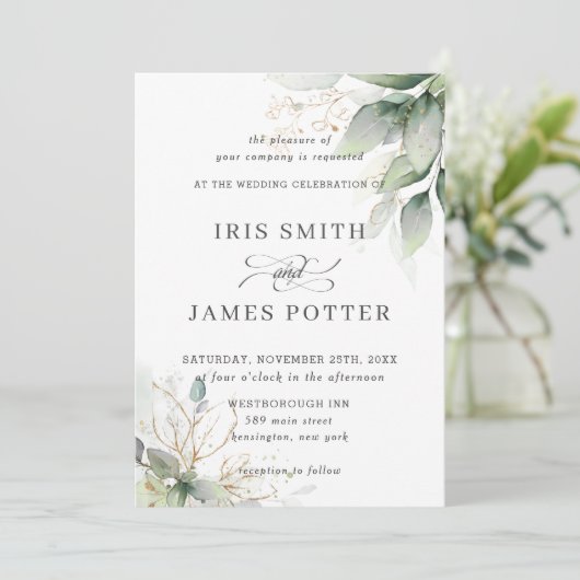 Invitation Chic Rustique Mariage de feuillage feuillus (Debout devant)
