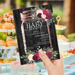 Invitation Chic Rustique Mason Jar Rose Baby shower or