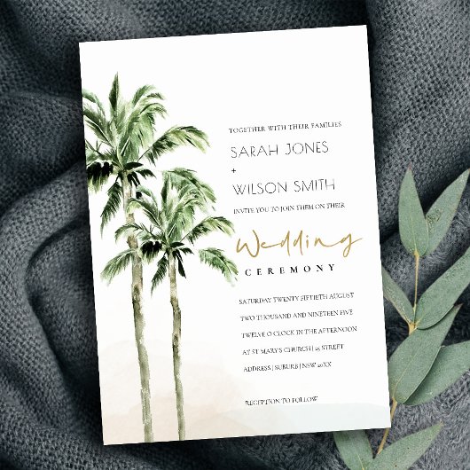 Invitation Chic Rustique Tropical Beach Palm Trees Mariage